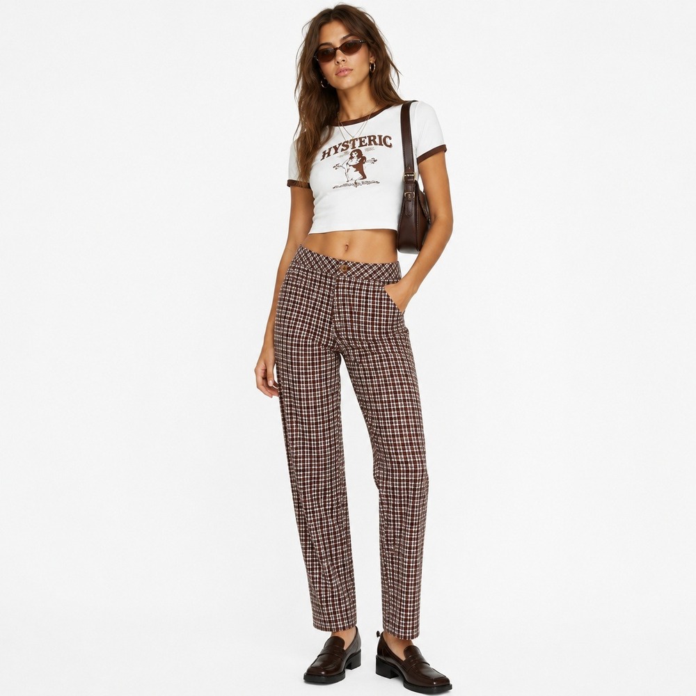 NWT PS/LA Brown Plaid High Rise Pants Straight Leg Retro 90s Preppy Size S
